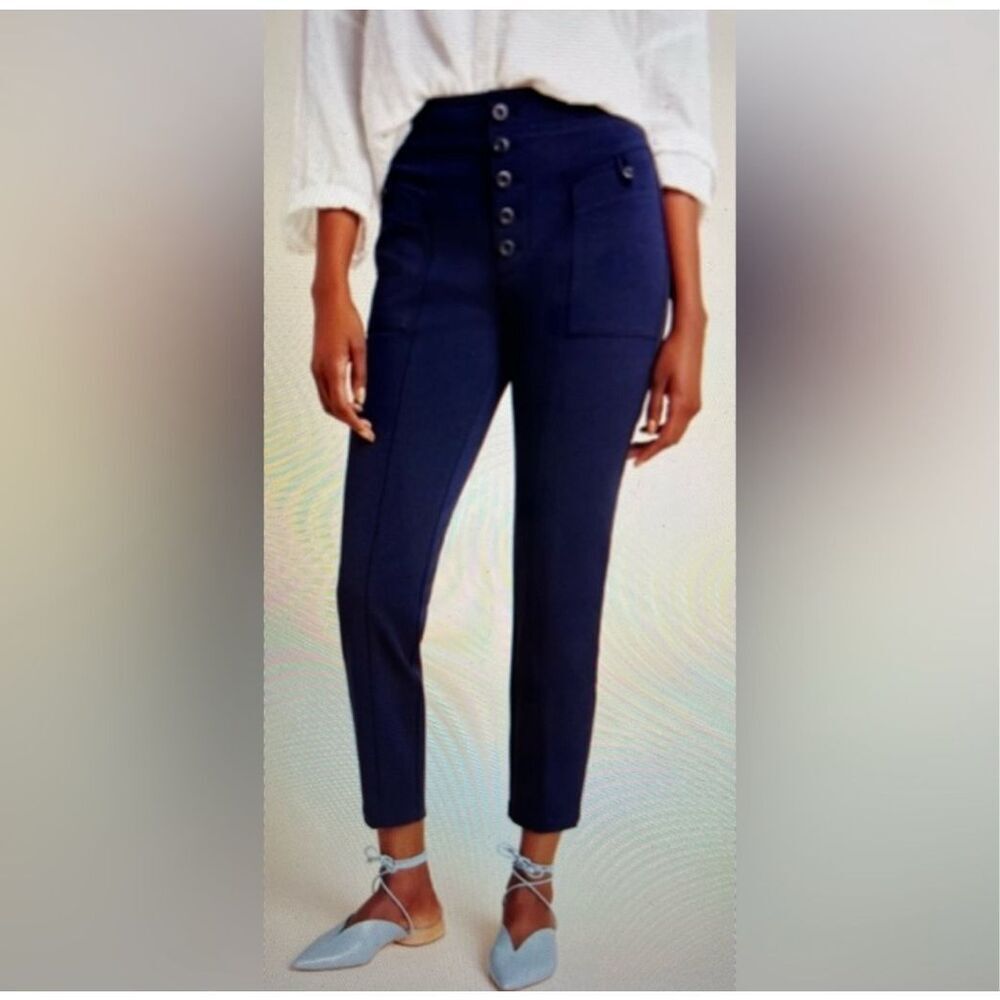 Anthro Bryson navy tapered multi button business casual pants